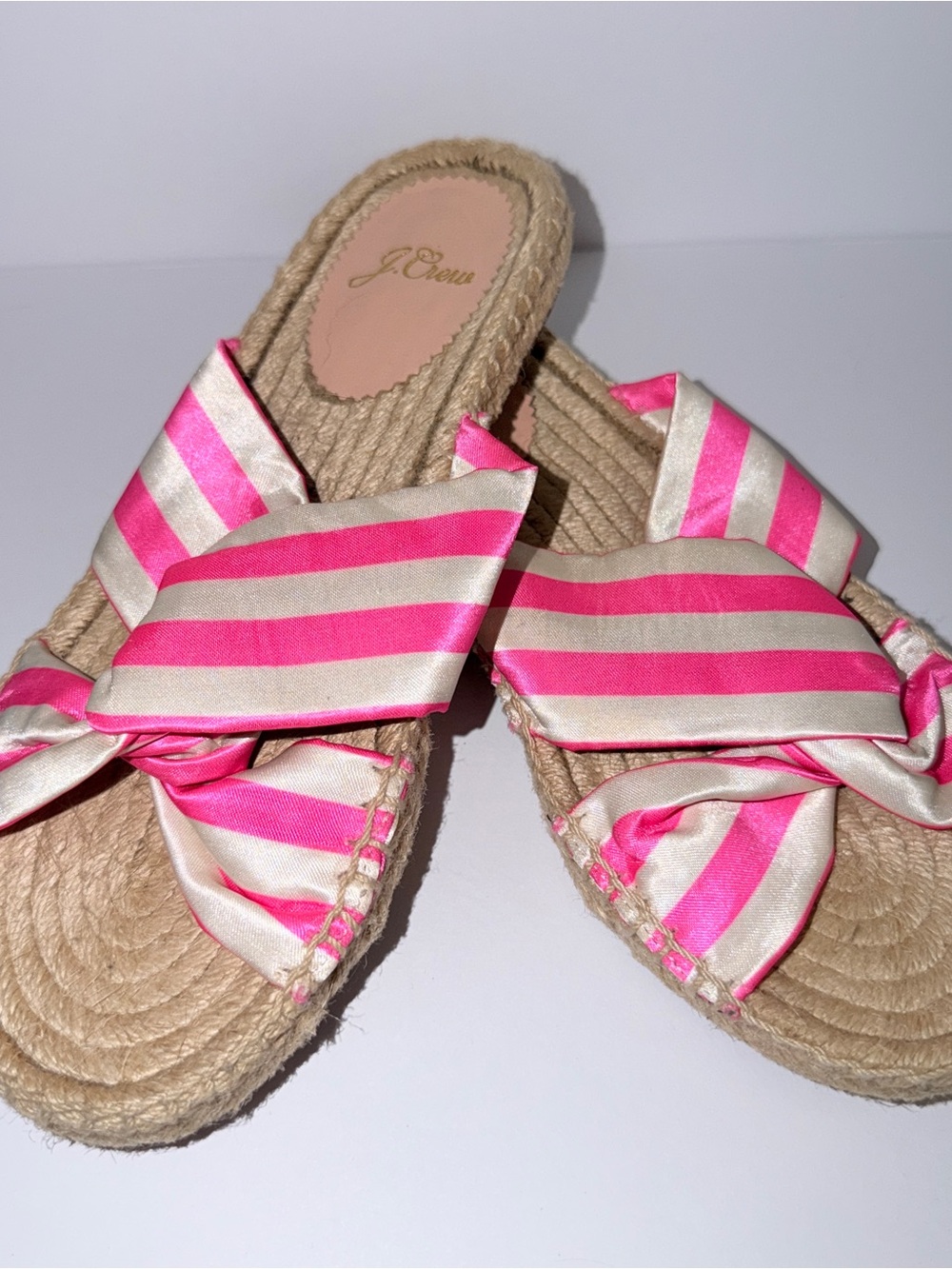 J. Crew Hot Pink & Cream Striped Bow Espadrille Slide